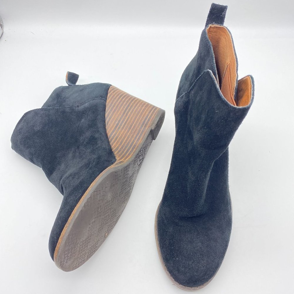 Lucky Brand Yezzah black suede wedge booties size 8.5 boho preppy